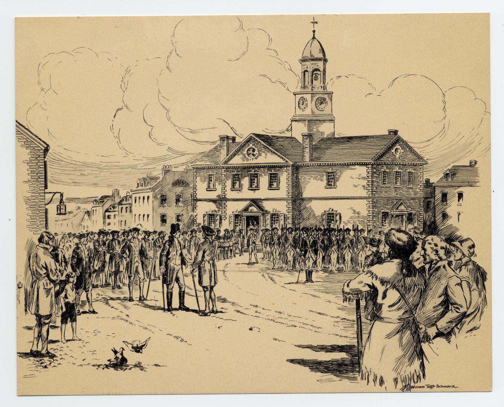 Early drawing of Penn Square courthouse